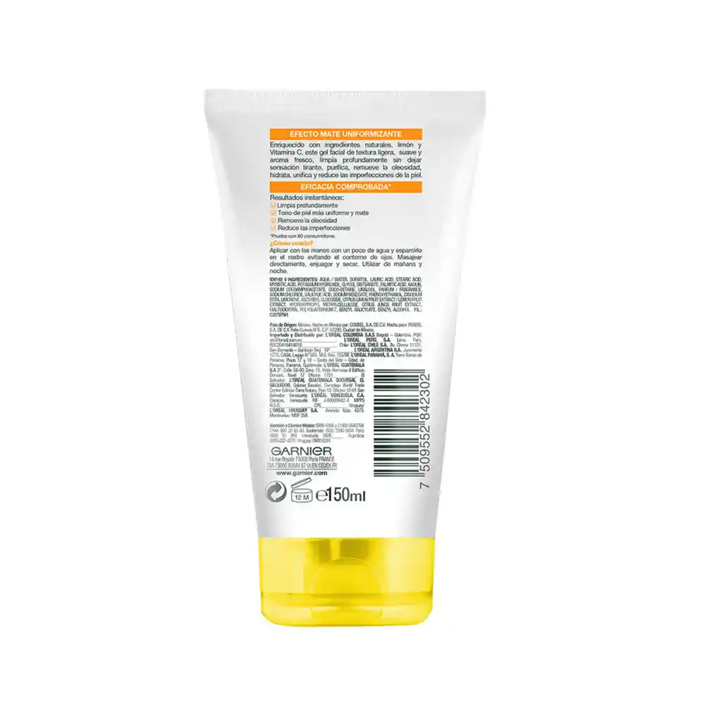 Gel limpiador facial Garnier Vitamina C Express Aclara 150 ml