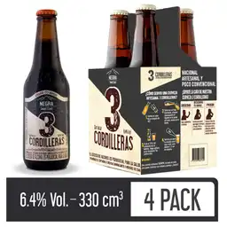 3 Cordilleras Cerveza Negra Bnr 330 mL x 4 Und