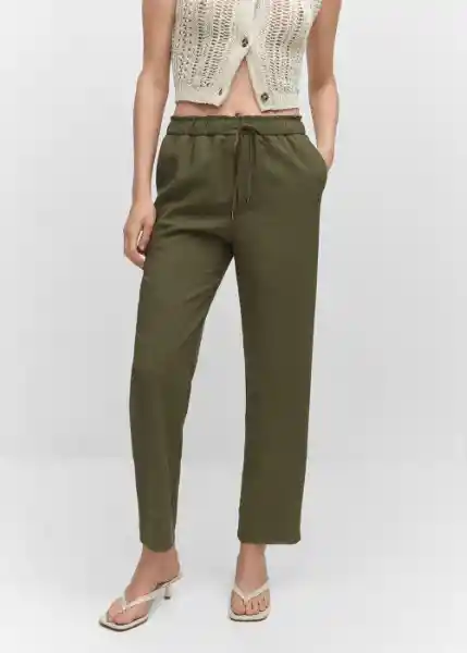 Pantalón Fluido Khaki Talla L Mujer Mango