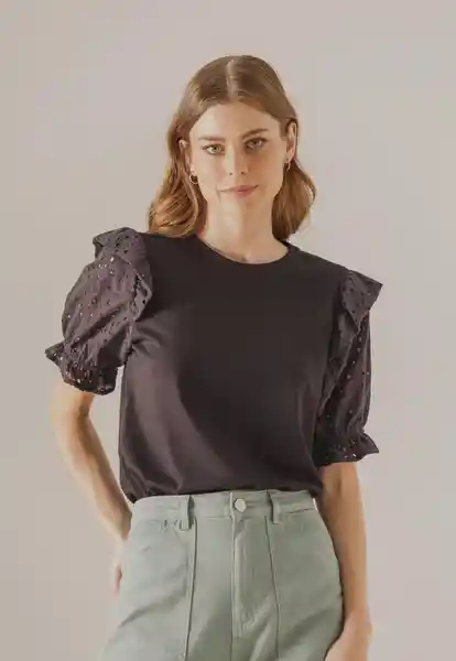 Camiseta Manga Corta Plano Punta Negro Talla S