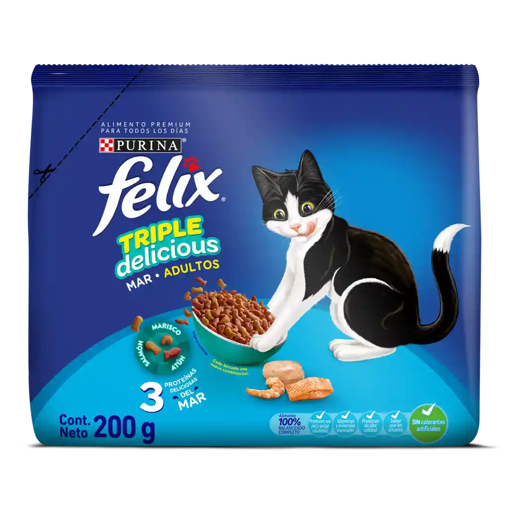 Comida para Gatos Purina Felix adulto Triple delicious mar x 200 kg