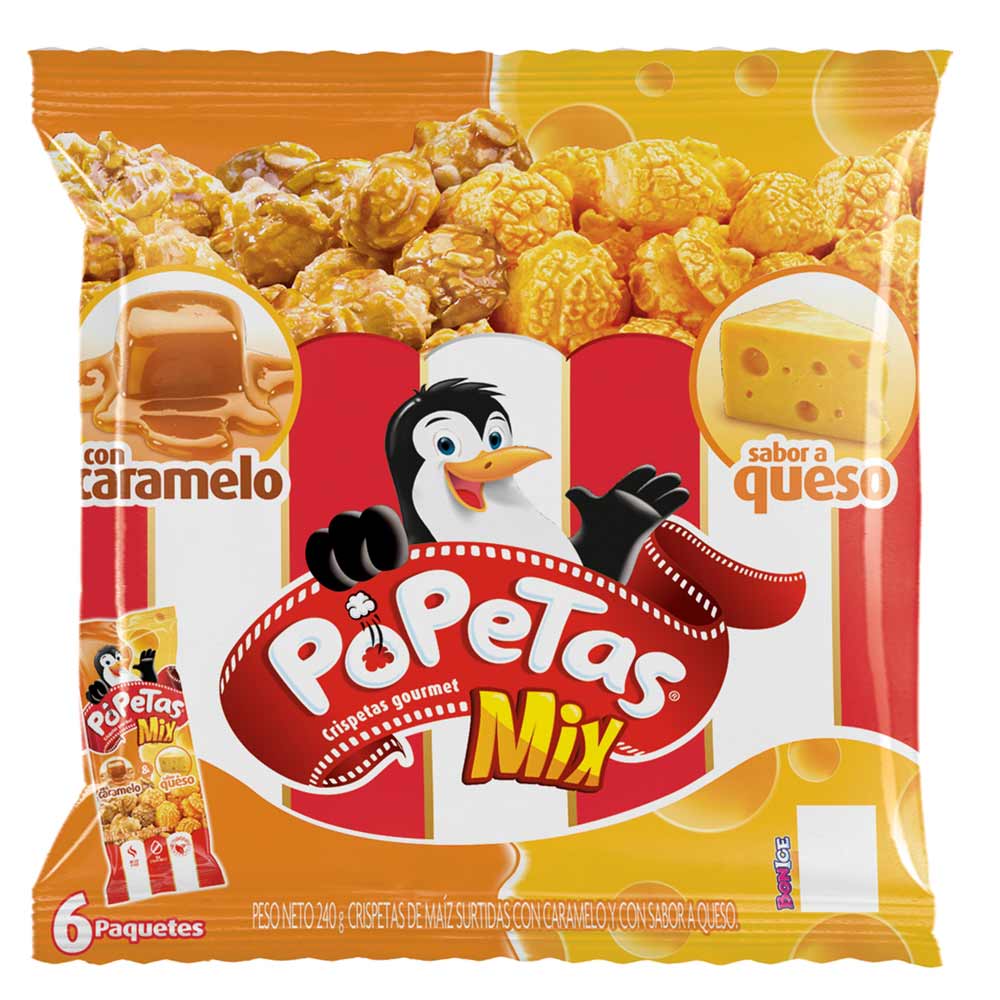 Popetas Crispetas Gourmet Mix Sabor a Caramelo y Queso 240 g
