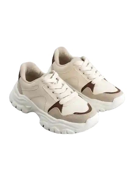 Tenis Suela Chunky Beige Talla 33