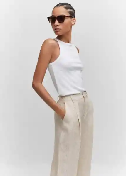 Pantalón Tomy Beige Talla 40 Mujer Mango