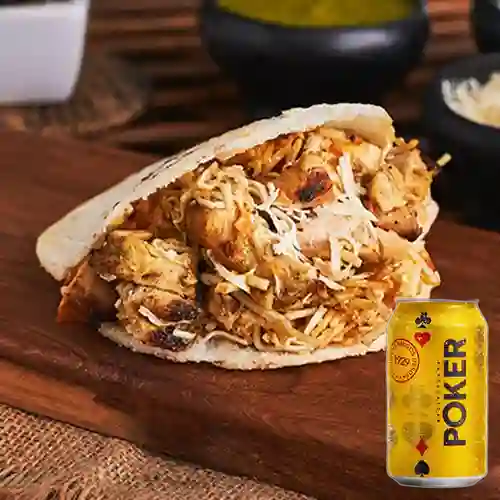 Combo Arepa de Pollo + Cerveza Poker Lta 330ml