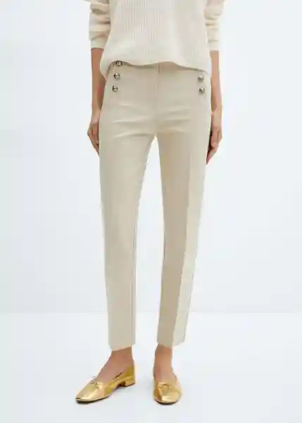 Pantalón Botones Beige Talla 40 Mujer Mango