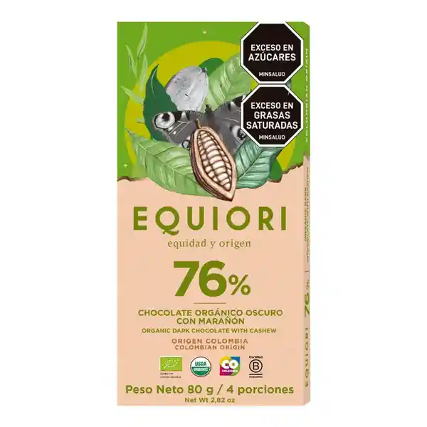 Equiori Chocolatina Orgánica al 76% Marañón