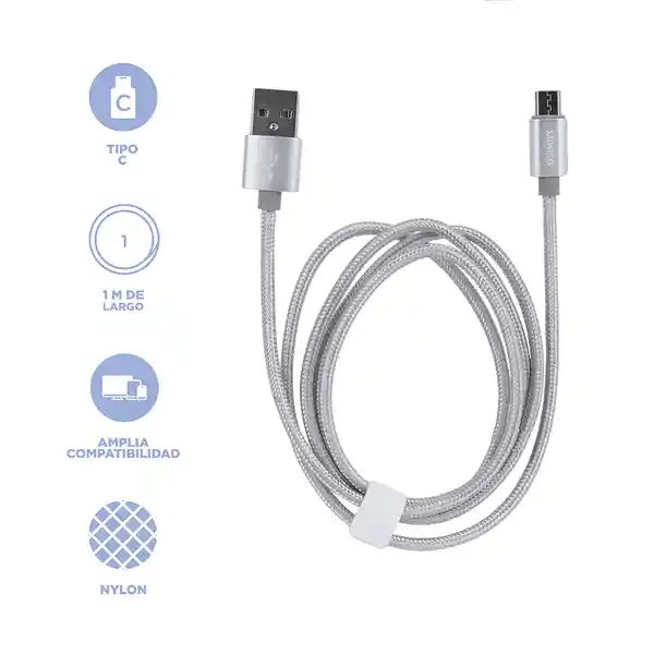 Cable de Datos Tipo C Plateado Miniso