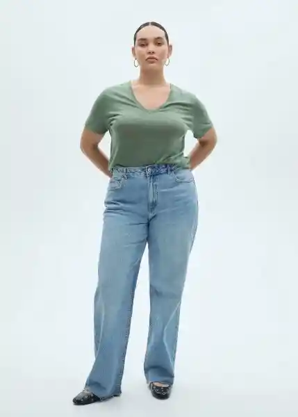 Camiseta Linito Verde Talla M Mujer Mango