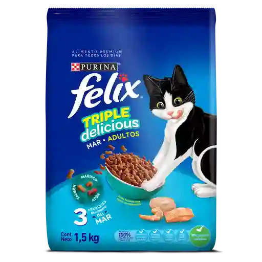 Comida para Gatos Purina Felix adulto Triple delicious mar x 1.5 kg