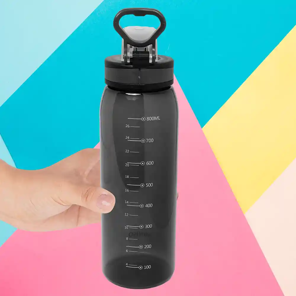 Miniso Botella de Plástico Para Deportes Con Asa Negro 900 mL