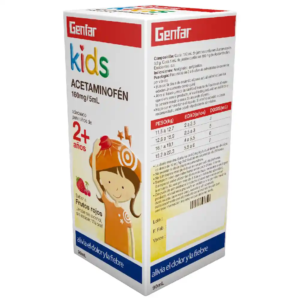 Acetaminofen Genfar Kids + 2 Años (160 Mg / 5 Ml)