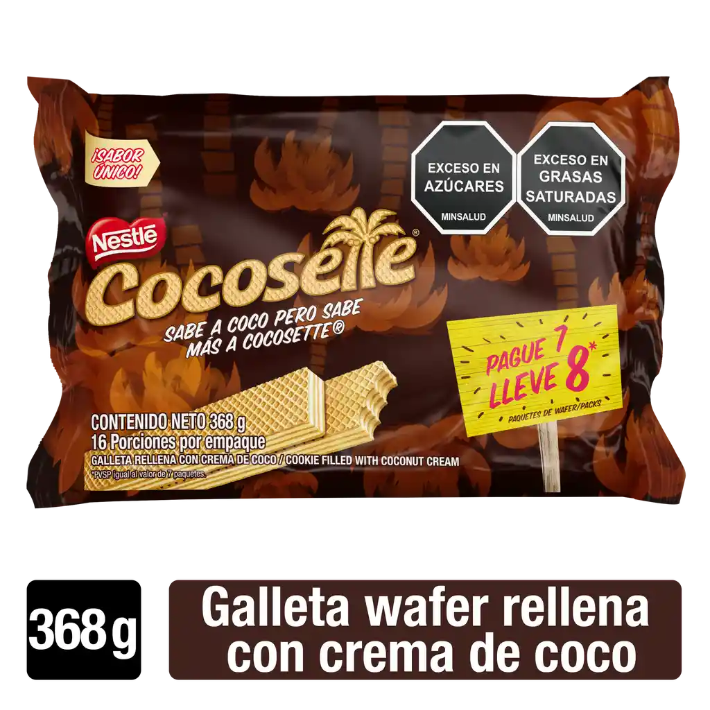 Galletas COCOSETTE Wafer con crema de coco pague 7 lleve 8 x 368g