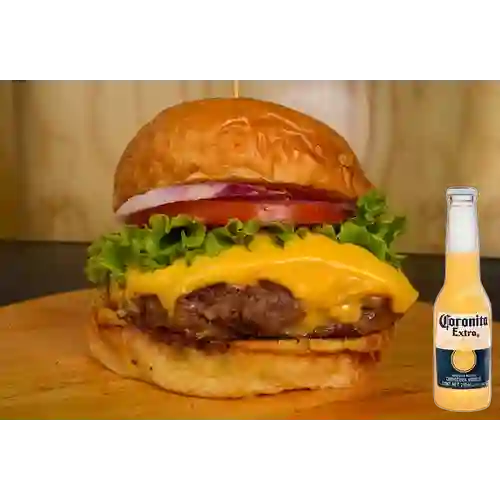 Hambur clásica con queso + corona 210 ml