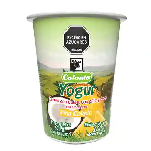 Colanta Yogur Entero Piña Colada Vaso