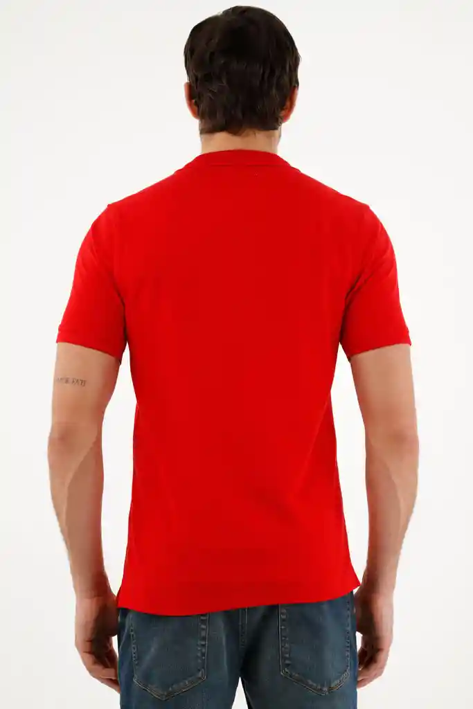 Polo Roja Con Raqueta Azul Para Hombre