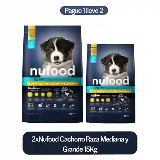 2 x Nufood Cachorro Raza Mediana y Grande 15 Kg