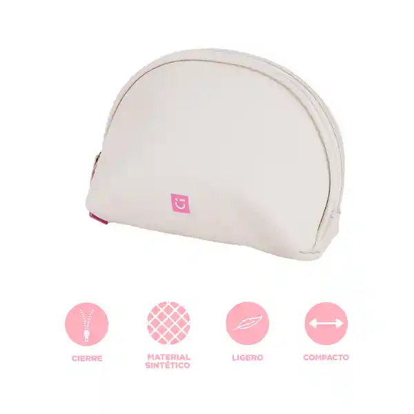 Cosmetiquera Tipo Piel Con Doble Cierre Serie Beige Miniso