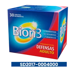 Bion3 Defensas Multivitaminico con Minerales y Probioticos 30 tabletas