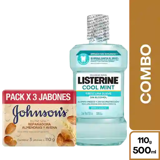 Combo Johnsons Jabon Avena 3 Und + Listerine Coolmint Zero