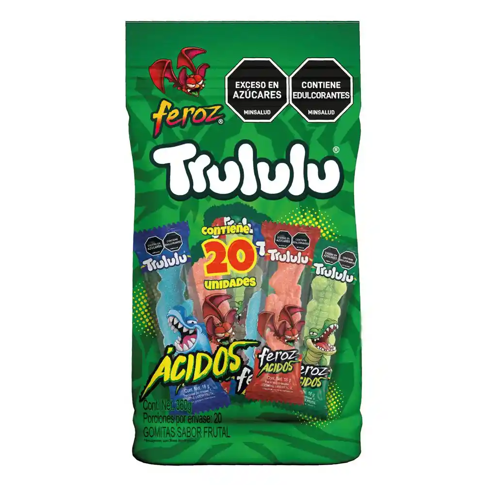 Gomitas Trululu Frutal Acidos Feroz 20 Und (360 Gr)