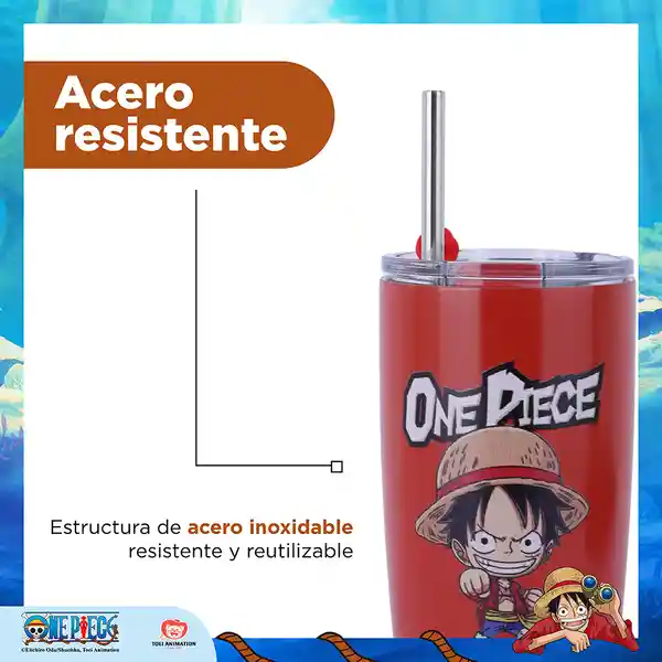 Vaso Acero Con Pitillo Rojo Serie Clásica One Piece Rojo Miniso