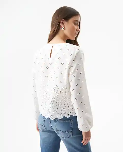 Blusa Eyelet Longsleeve Blanco 0 Claro Talla L Chevignon