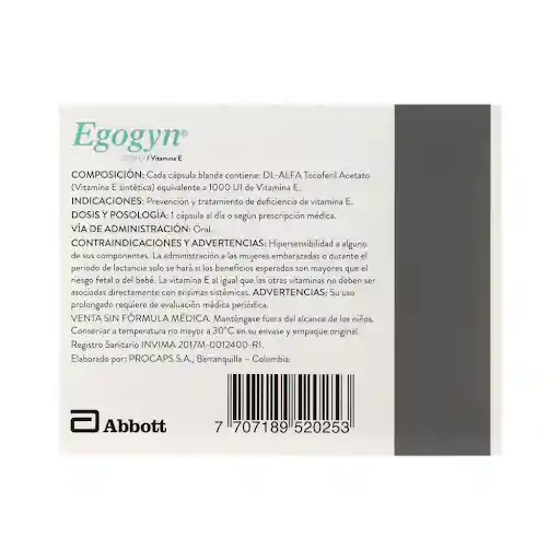 Egogyn Vitamina (1000 UI) Cápsulas