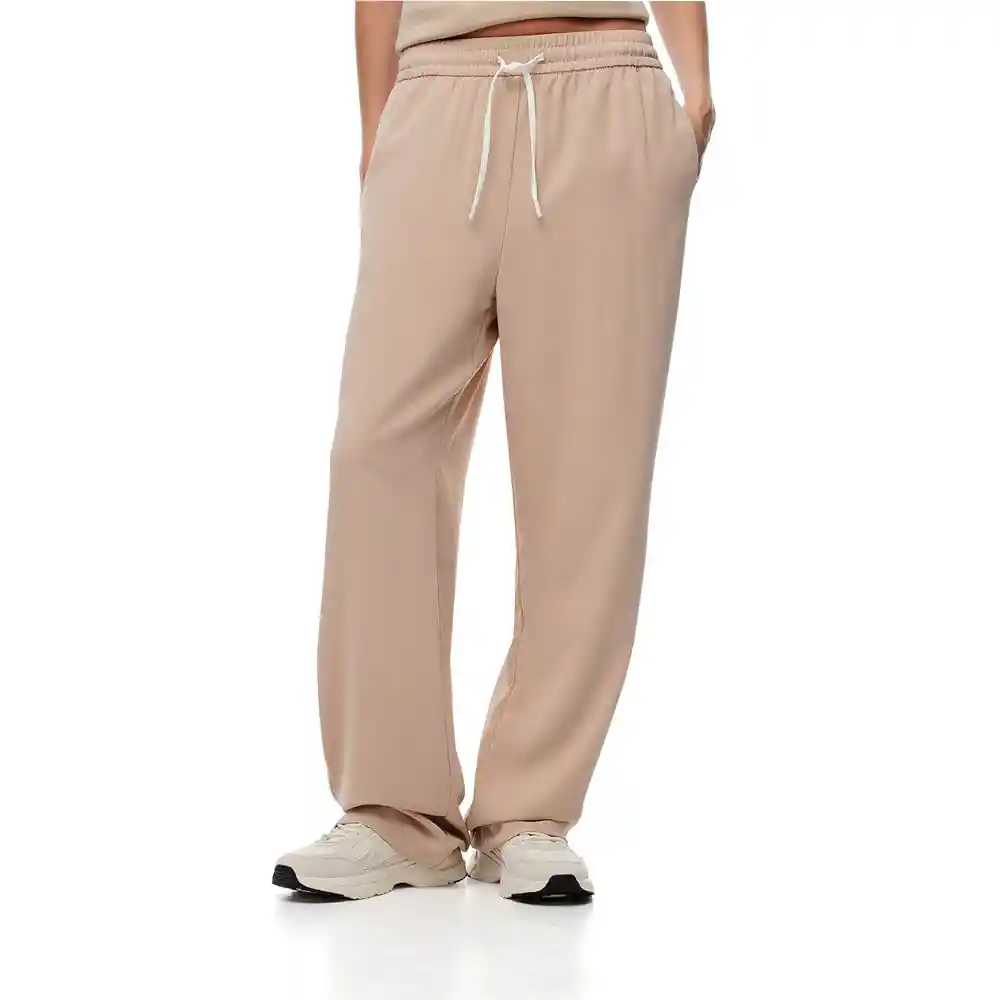 Pantalon Tiro Alto Con Bolsillos Tejido Plano Femenino Lehiz Gef Talla L