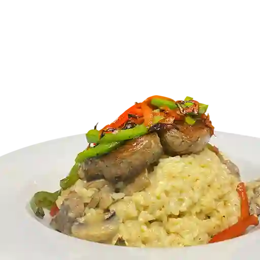 Arroz cremoso de champiñones y solomito