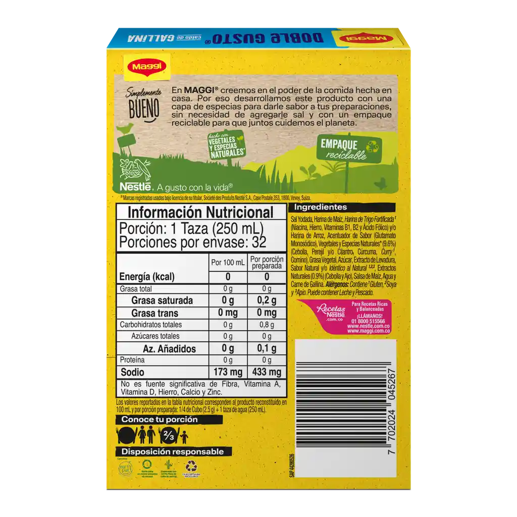 Caldo de Gallina MAGGI Doble Gusto 8 cubos x 80g