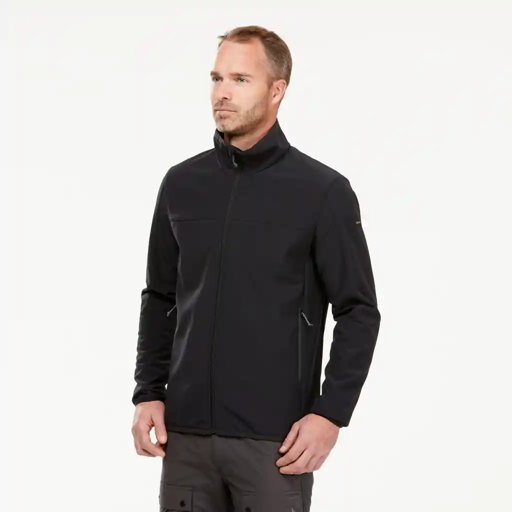 Chaqueta Térmica Tipo Shoftshell de Senderismo Para Hombre Forclaz Mt100 Negro