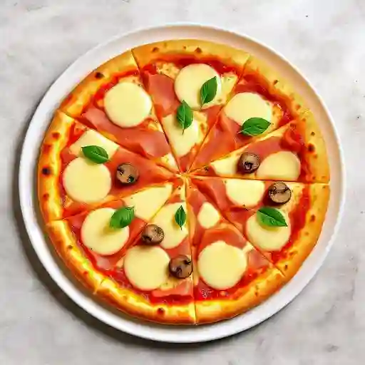 Pizza jamón y champiñones
