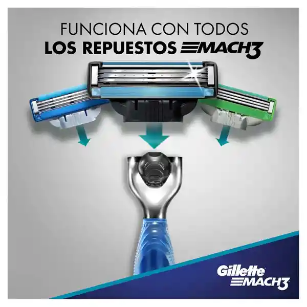 Máquina Afeitar Gillette Mach3 Aquagrip Recargable 2 Repuestos
