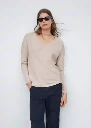 Camiseta Sacov Beige Talla S Mujer Mango
