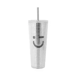 Vaso Plástico de Doble Capa Con Pitillo Serie Silver Grey Miniso