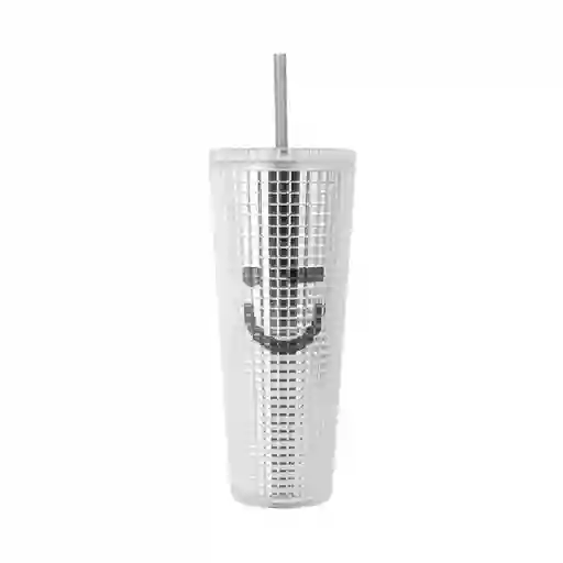 Vaso Plástico de Doble Capa Con Pitillo Serie Silver Grey Miniso
