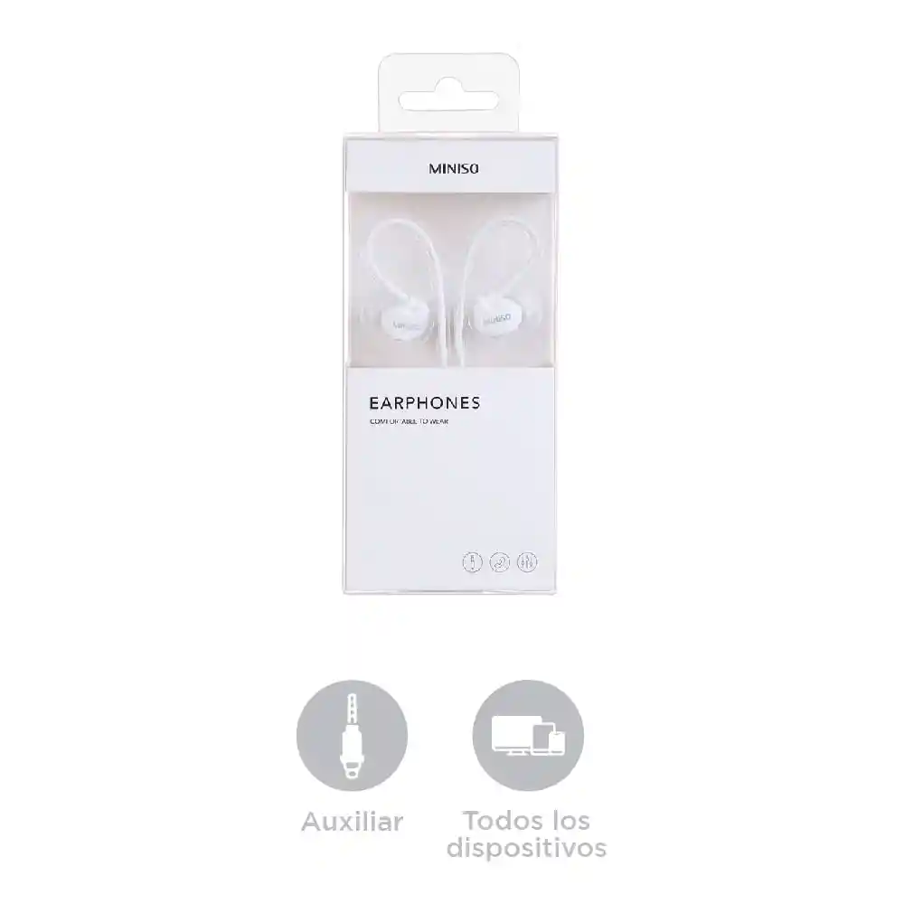 Miniso Audífonos Deportivos de Cable 857 Medianos Blanco