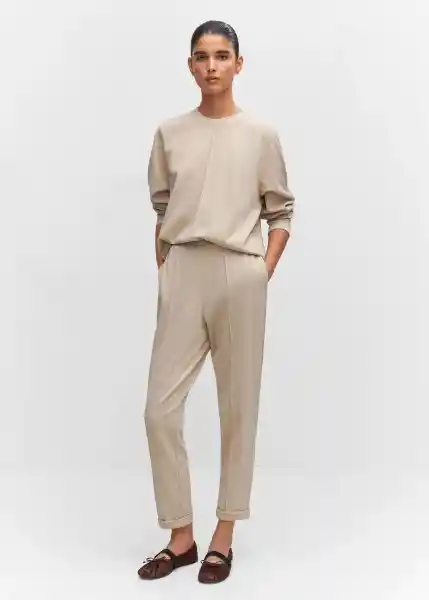 Pantalón Pique Beige Talla 18 Mujer Mango