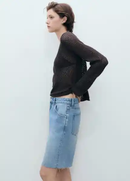 Bermuda Anne Tejano Medio Talla 36 Mujer Mango