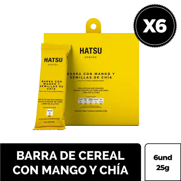 Hatsu Barra de Cereal con Mango y Semillas de Chía