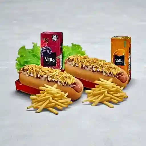 Combo 2 Perros Carne, Papa y Jugos