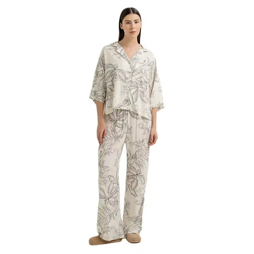 Pijama 2 Piezas en Tejido Plano Femenino Nusis Too Punto Blanco