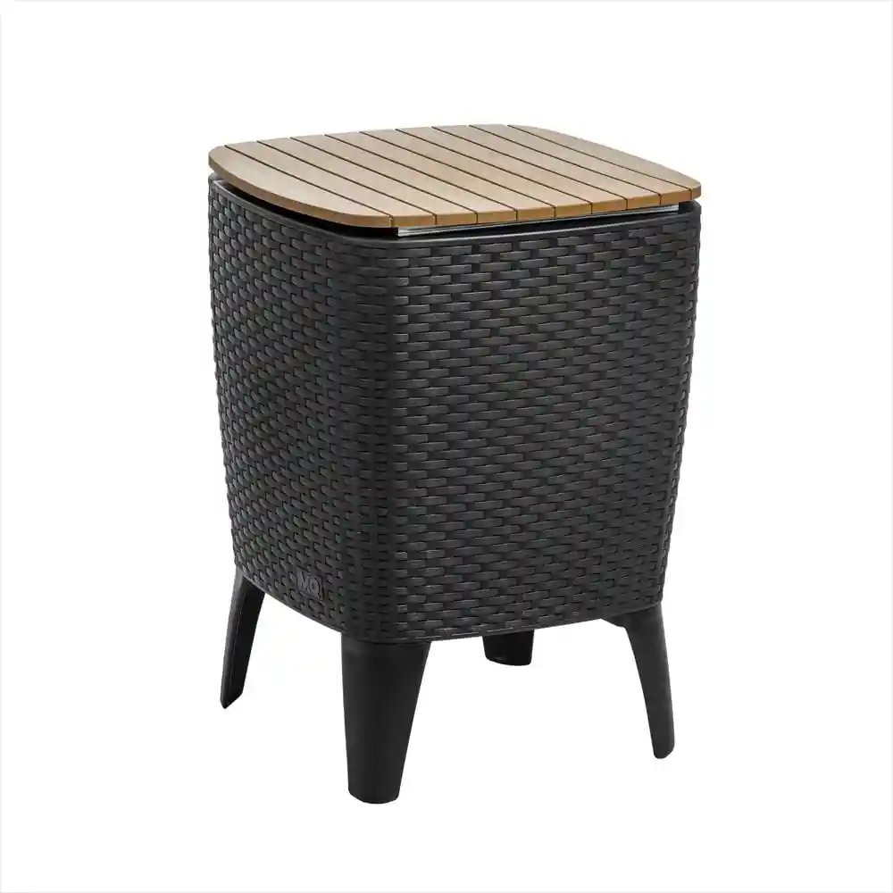 Mesa Hielera Cooler Table Tipo Rattan Tabaco Para Interiores y Exteriores Mq