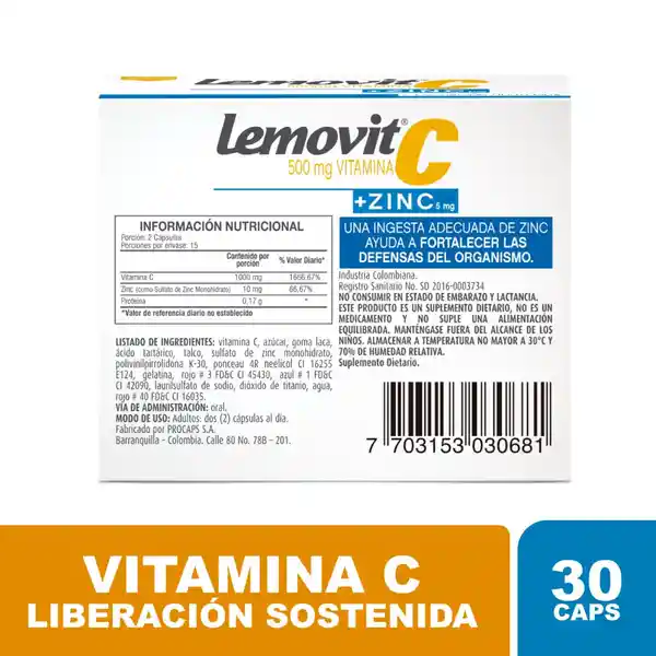 Lemovit Vitamina (5 mg) Cápsulas de Liberación Prolongada Bajas en Azúcar