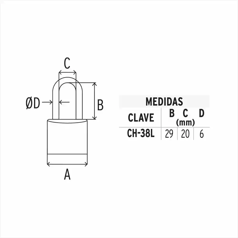 Candado Dehierro Gacho Largo Reforzado 38mm Marca Hermex