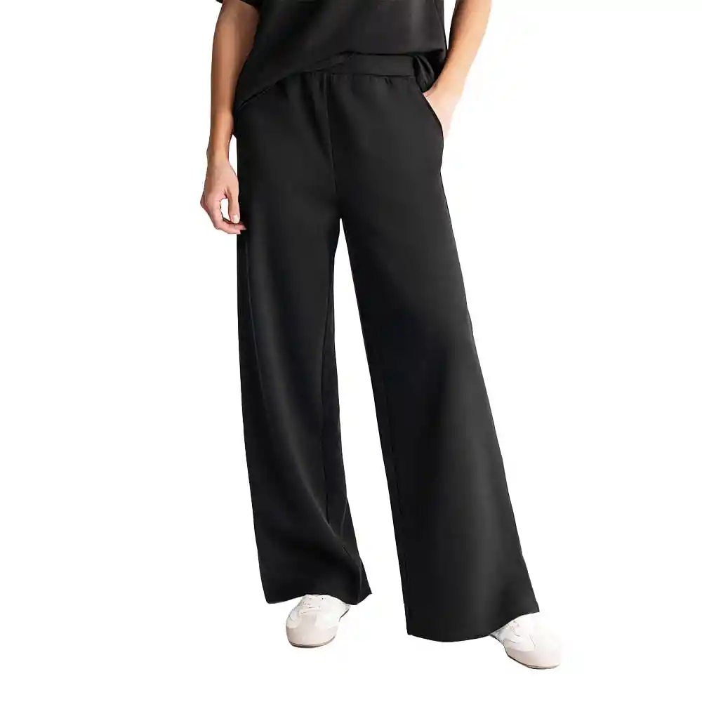 Pantalón Bota Recta en Tejido de Punto Femenino Nobara Comfy Punto Blanco Talla L