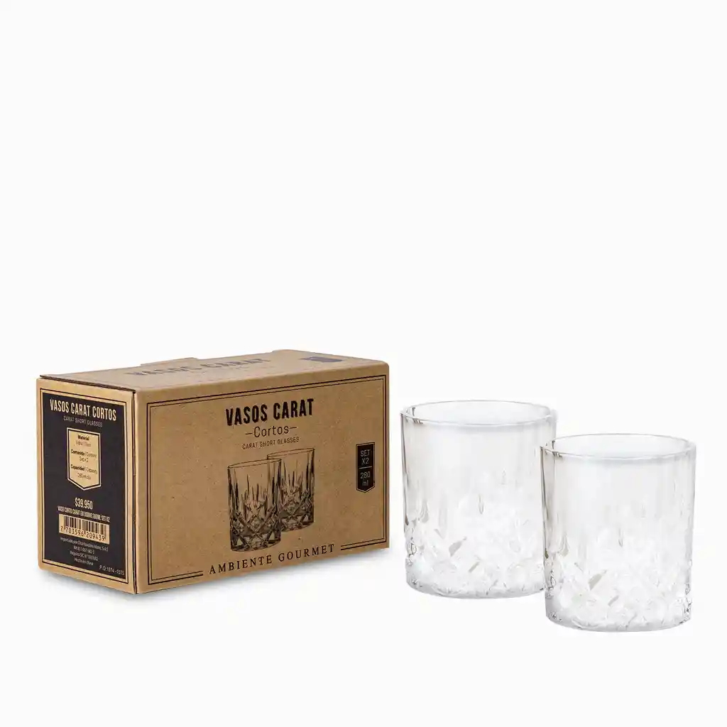 Ambiente Gourmet Vaso Corto Carat en Vidrio Capacidad 280 mL