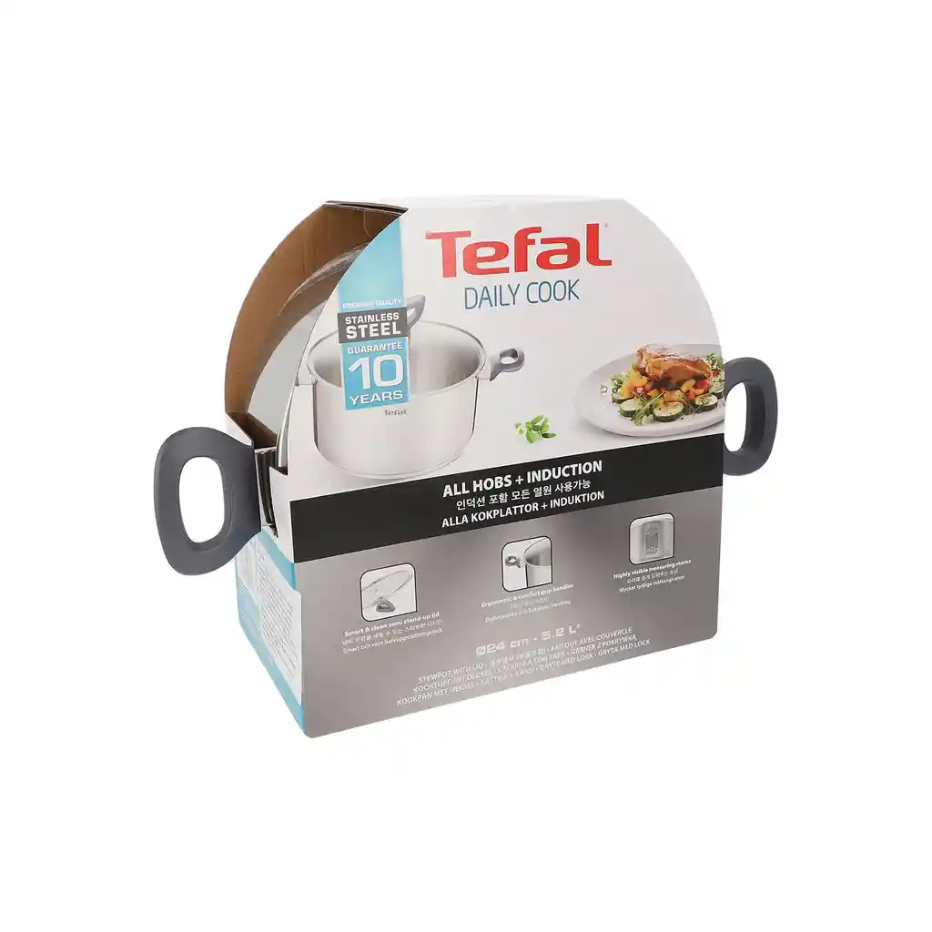   T-Fal  Olla 24 Cm Con Tapa Acero Inoxidable Daily Cook 
