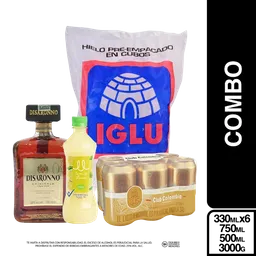 Combo Refajo Disaronno Amaretto +Club Colombia+ Jugo Limón+ Iglu